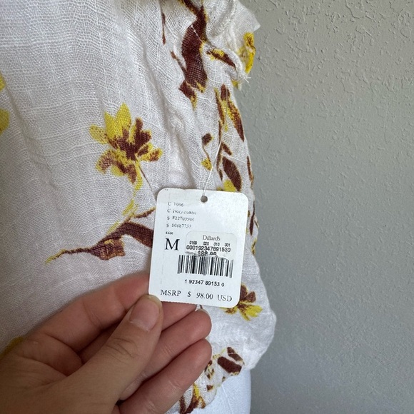 NWT Free People FP One Cream Yellow Floral Sheer Cropped Blouse Womens XS Boho - Picture 2 of 7